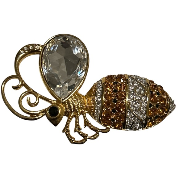 Swarovski Large BumbleBee Bee Clear Gold Tone Rhinestone Brooch/Pin
